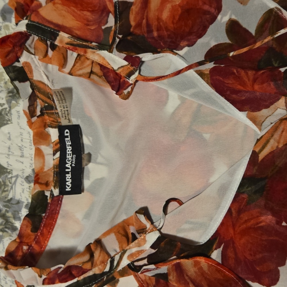 Karl Lagerfeld Orange Floral Blouse - Picture 2 of 3